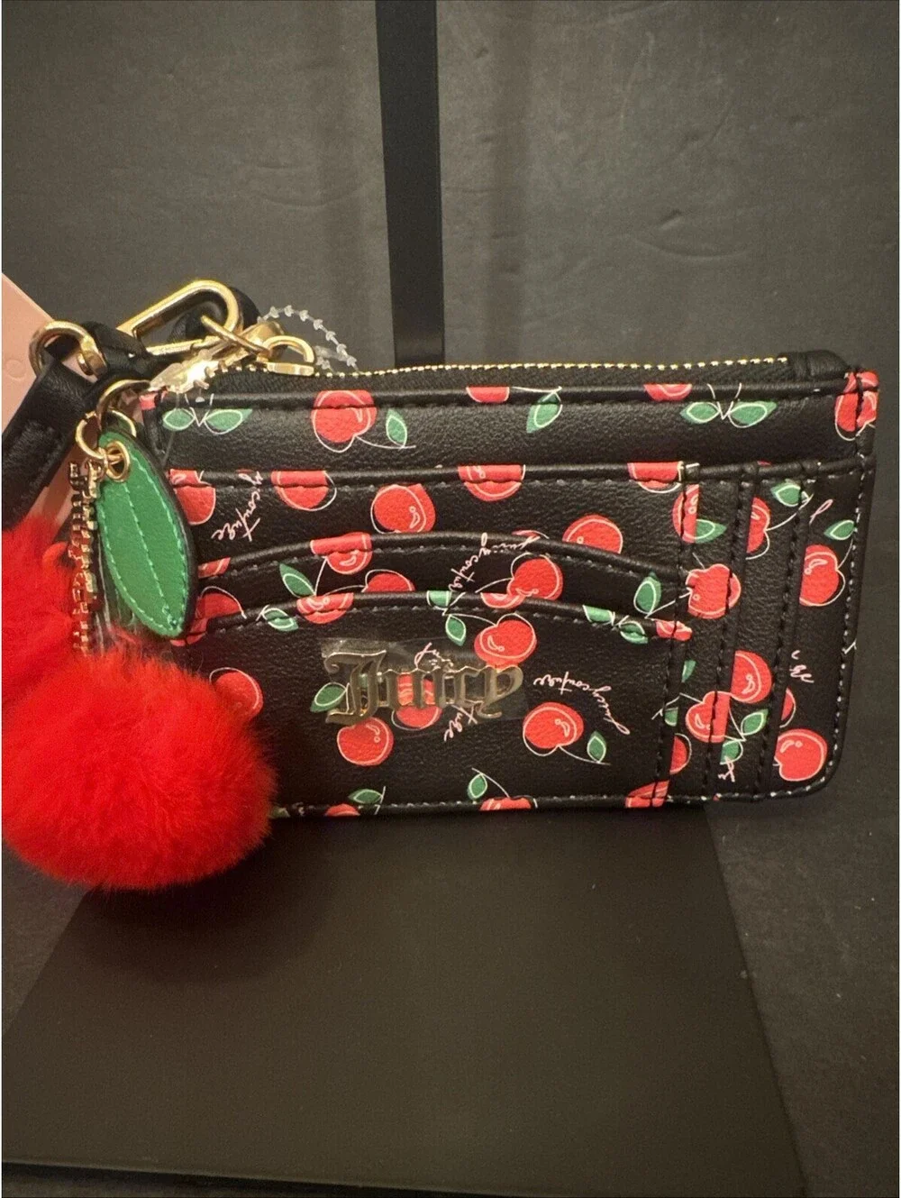 NWT Juicy Couture Cherry Girl CC Wallet Wristlet Back Window W/Cherry Charm